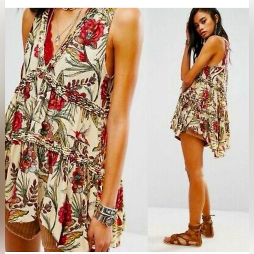 Free People Purple Haze Floral Hummingbird Tunic Size Small